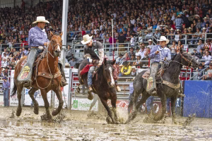 Photographie de rodéo prise lors du Festival Western de St-Tite 2012, montrant l’intensité de la compétition et l’ambiance emblématique du festival.