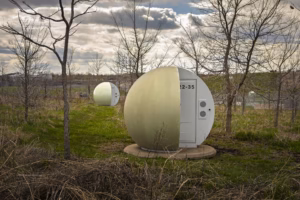 Les célèbres sphères vertes du parc Frédéric-Back, intégrant le design urbain et le captage de biogaz au cœur de l'ancien site d'enfouissement.