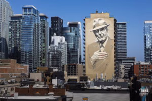 Murale de Leonard Cohen sur la rue Crescent à Montréal
